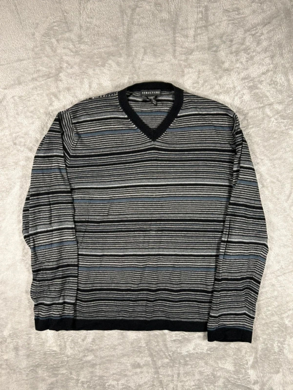 structure striped v neck sweater size XL